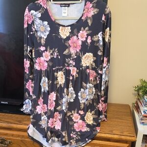 Floral Long Sleeve Top in Pink and Blue